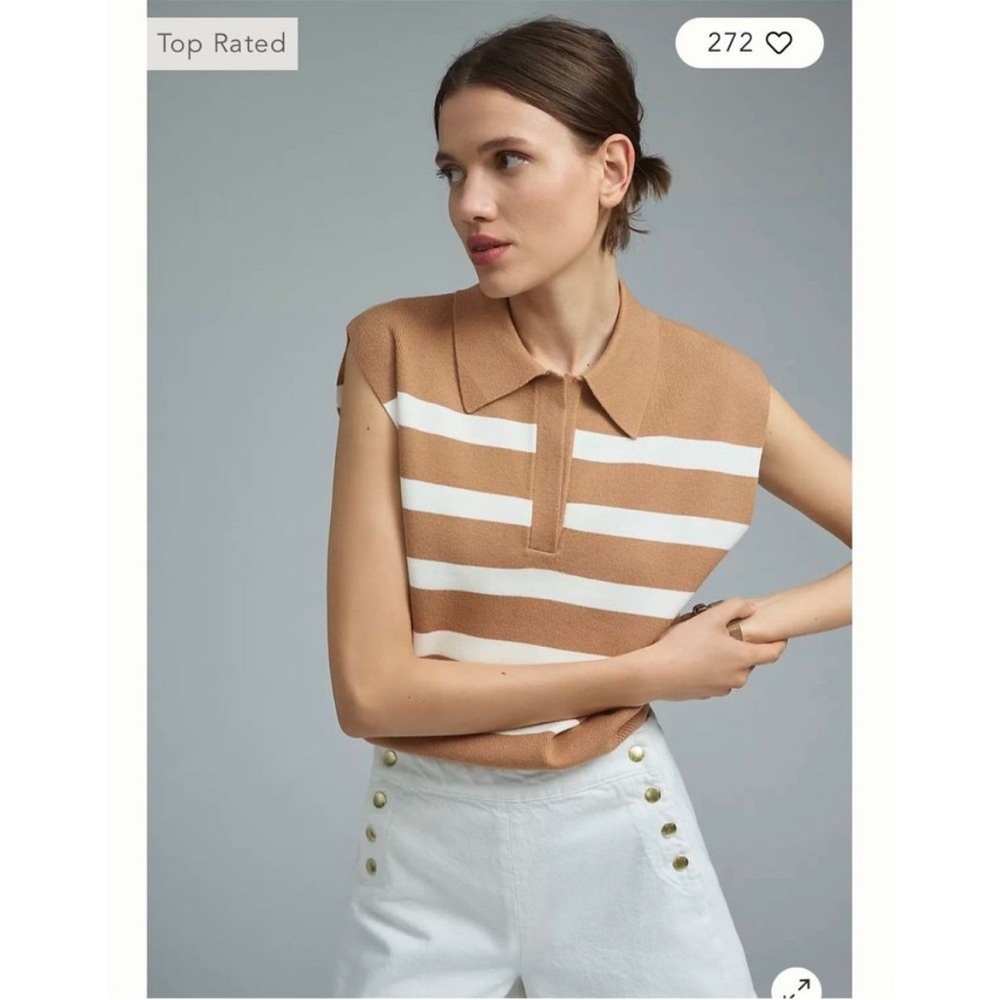 Anthropologie Maeve Stripe Collared Sleeveless Sweater Vest